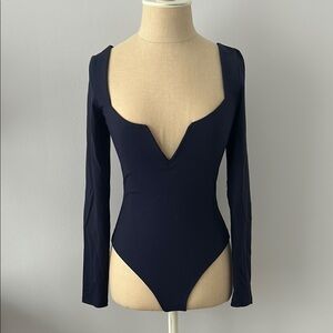 Free People long sleeve bodysuit in navy